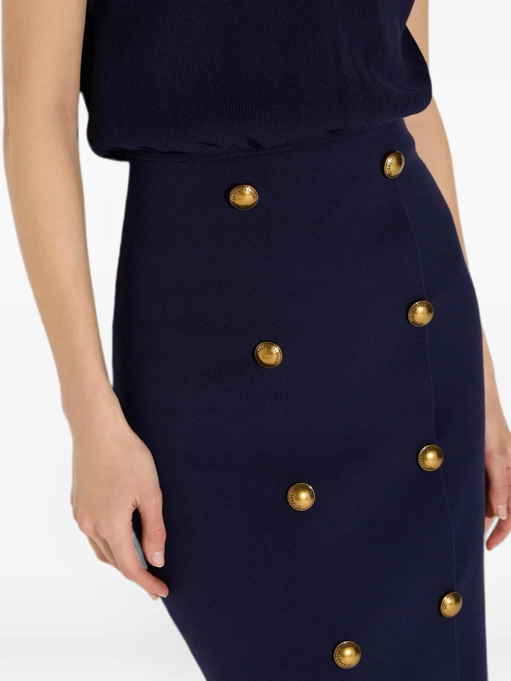 Elisabetta Franchi Gebreide jurk met sierknopen Blauw