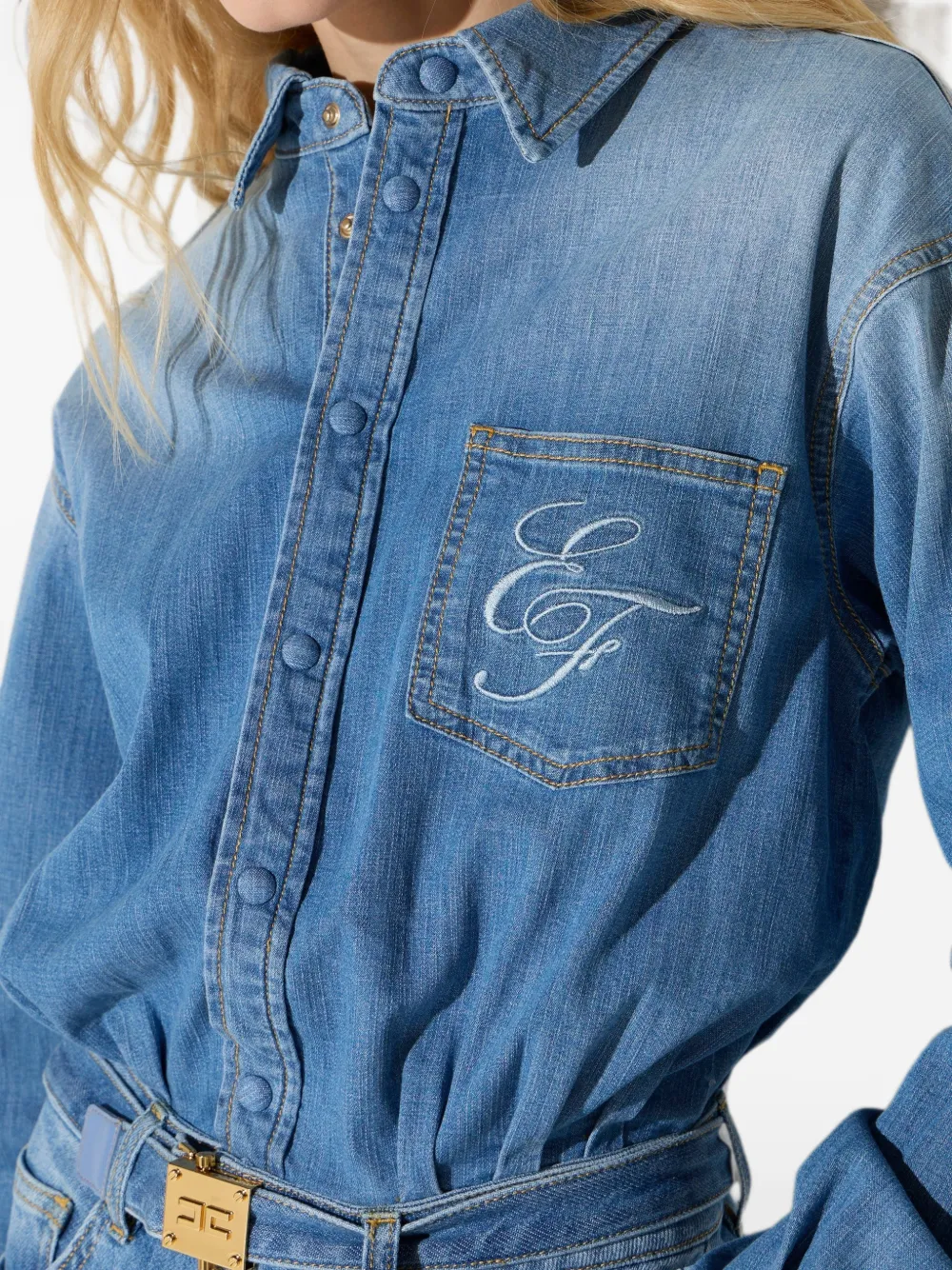 Elisabetta Franchi Denim mini-jurk met riem Blauw
