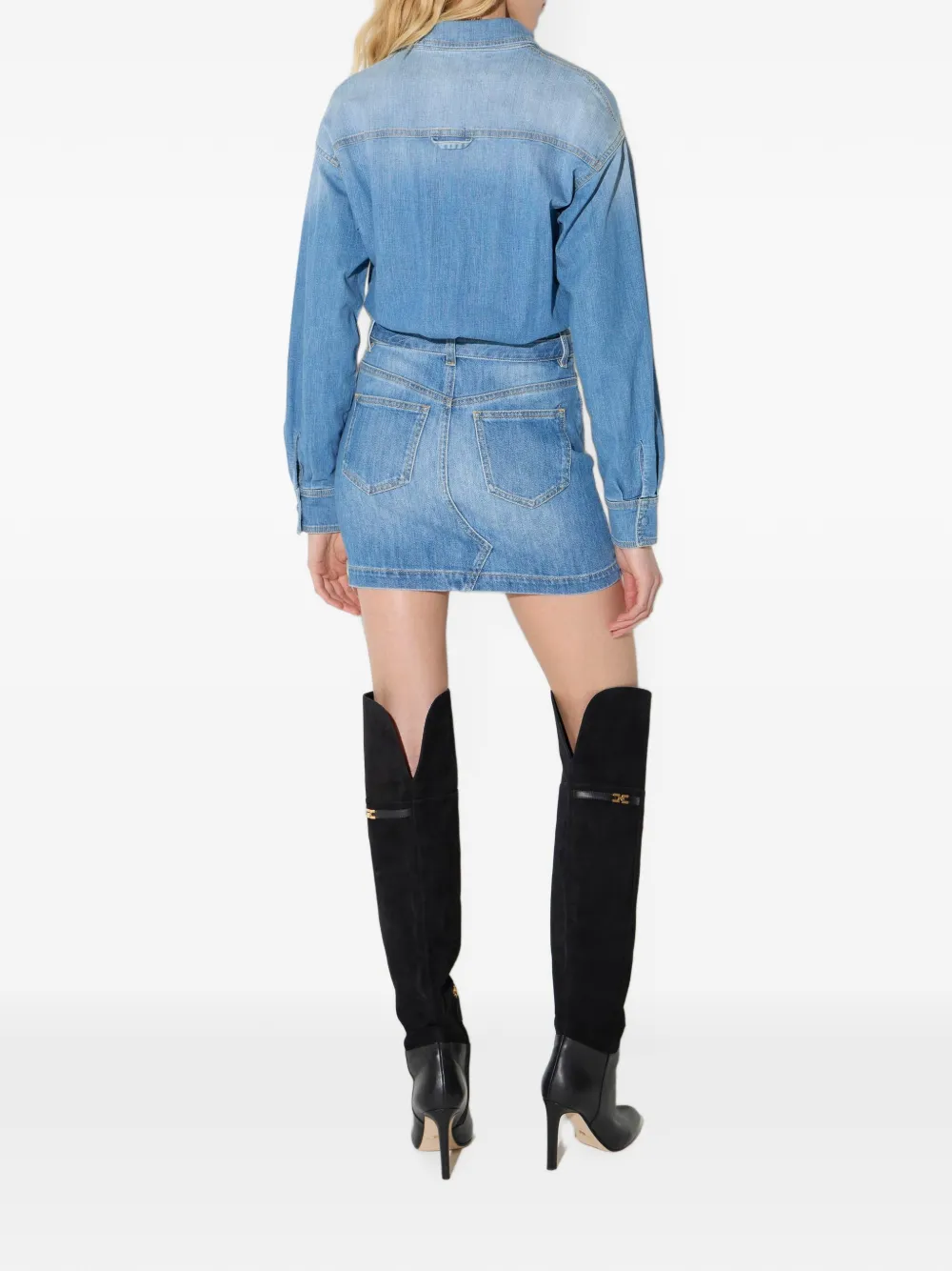 Elisabetta Franchi Denim mini-jurk met riem Blauw