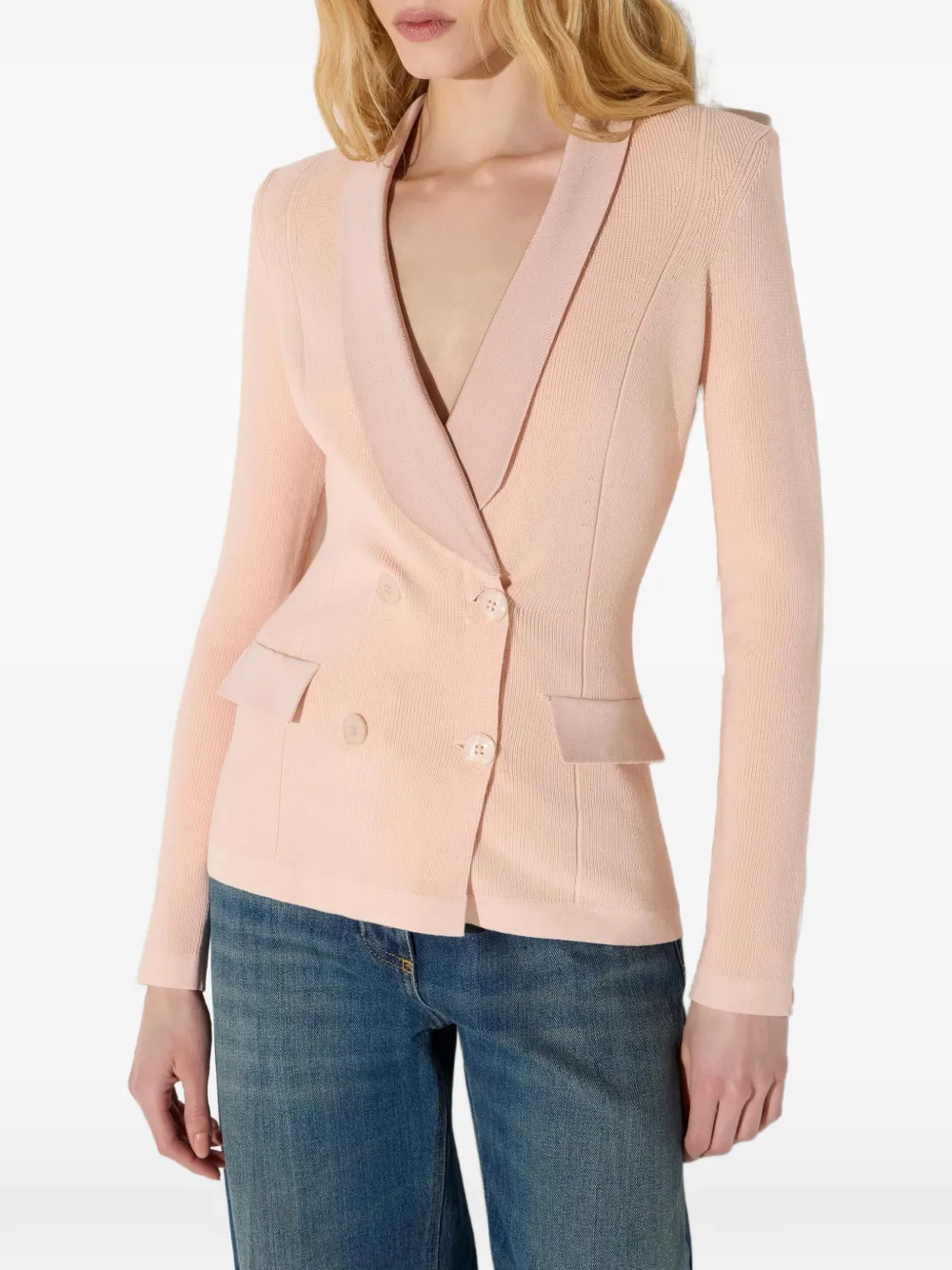 Elisabetta Franchi Gebreid jack met glanzende viscose details Roze