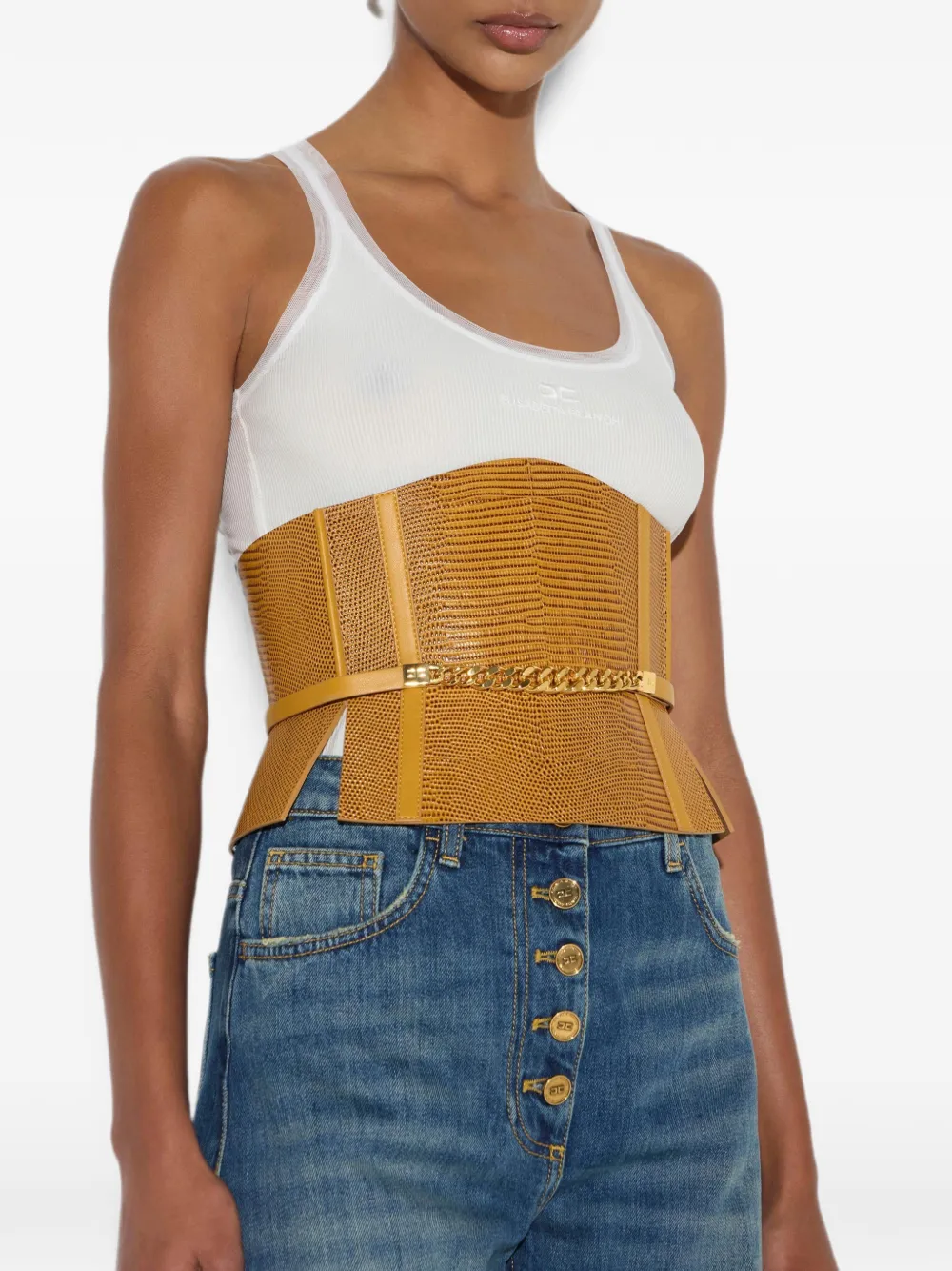 Elisabetta Franchi Leren riem in bustier-stijl Bruin
