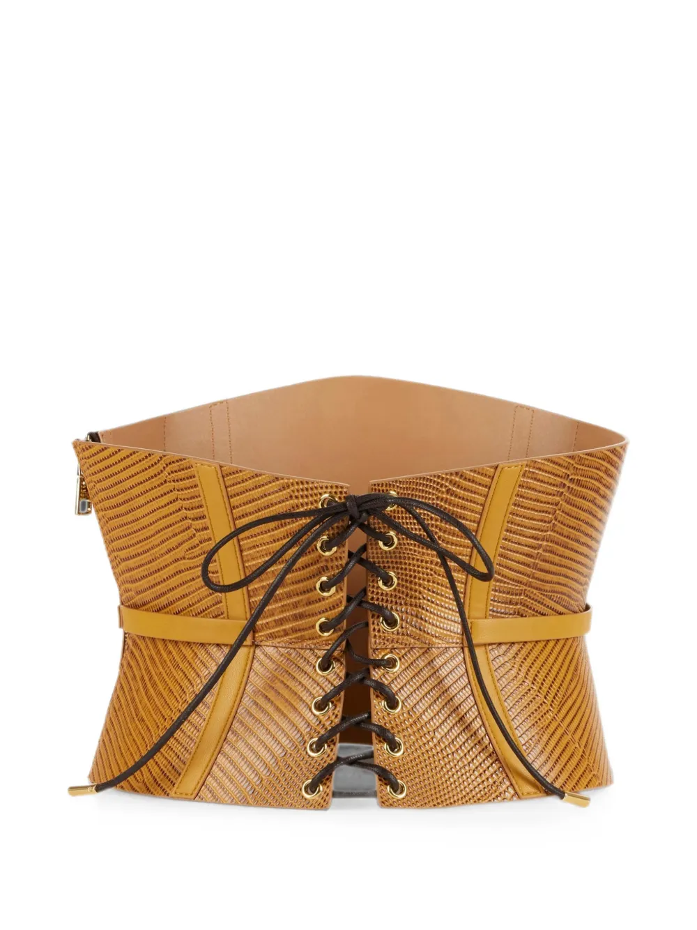 Elisabetta Franchi Leren riem in bustier-stijl Bruin