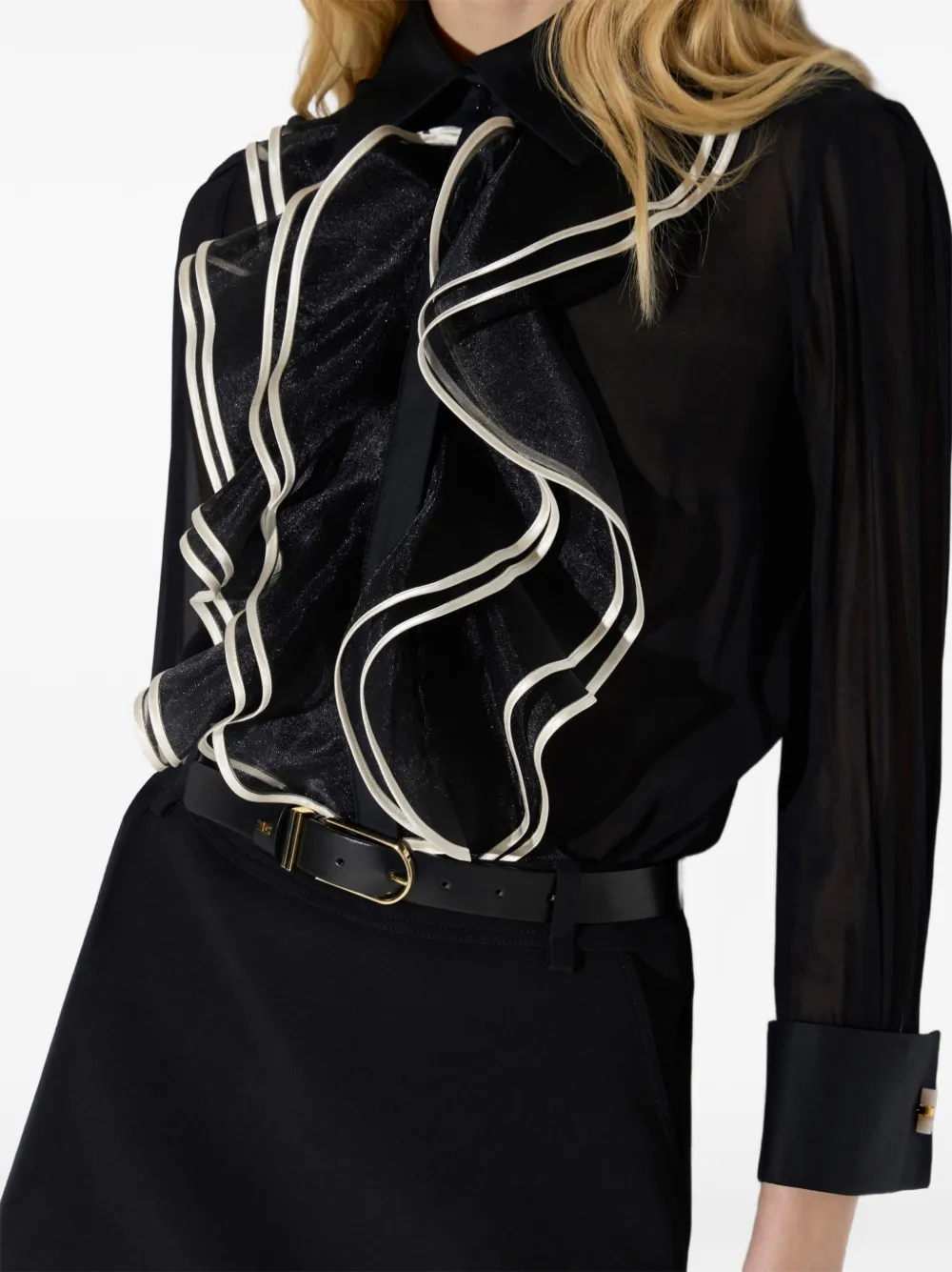 Elisabetta Franchi Blouse van georgette stof met ruches Zwart