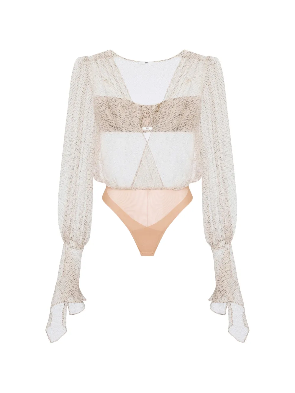 Elisabetta Franchi Crepon Bodysuit With Micro-polka Dot Print In Neutrals