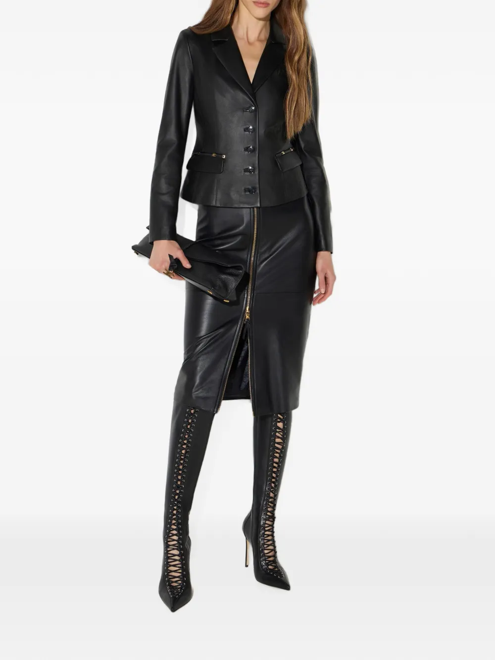 Elisabetta Franchi Leren jack met logo-details Zwart