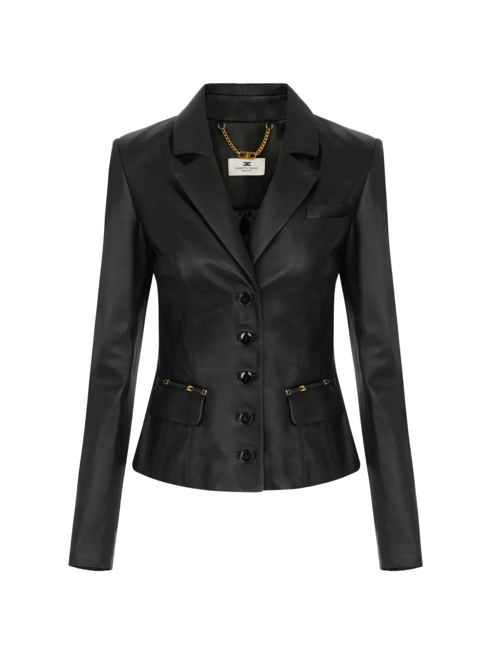 Elisabetta Franchi leather jacket with logo details - Nero