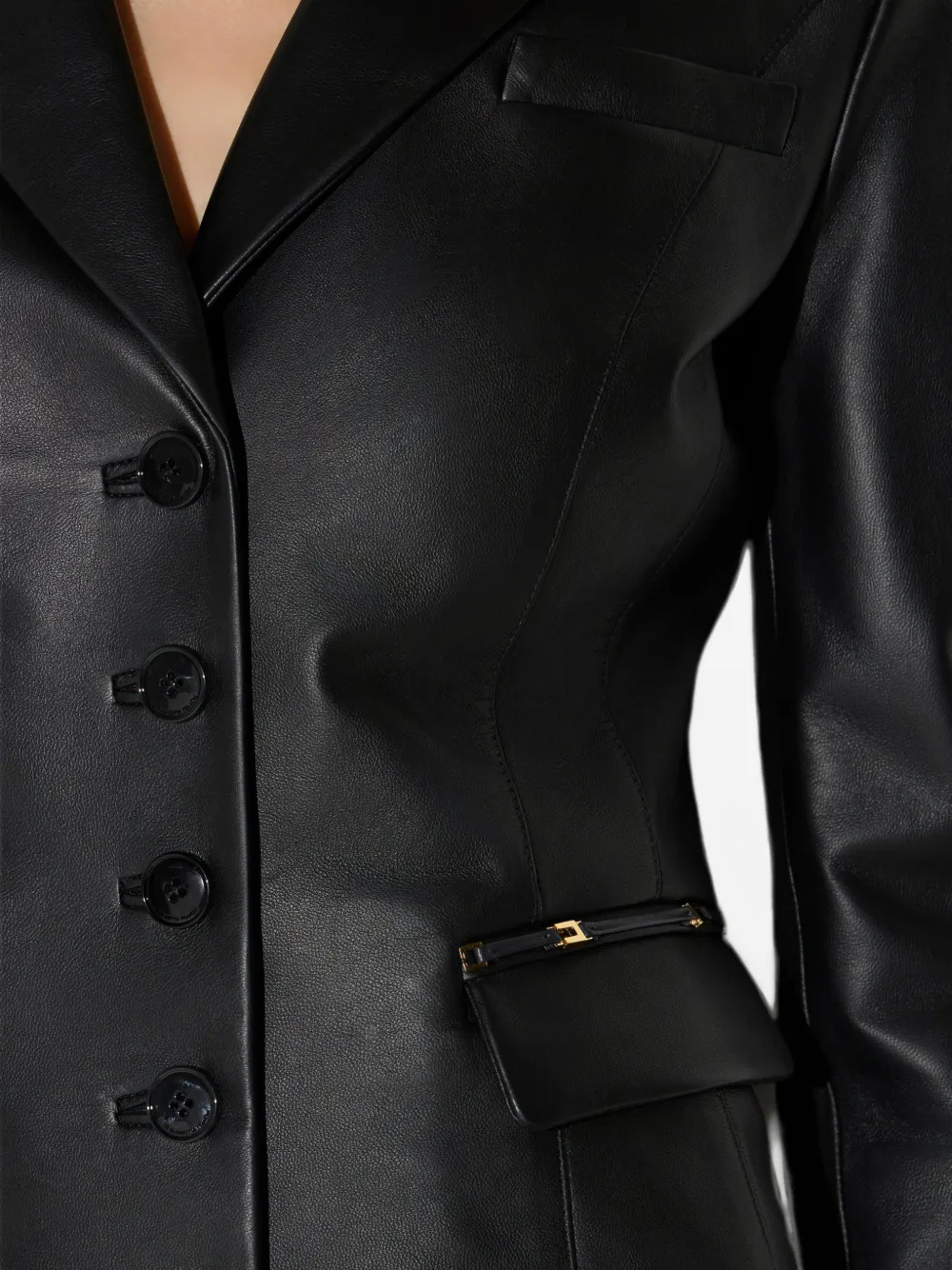 Elisabetta Franchi Leren jack met logo-details Zwart