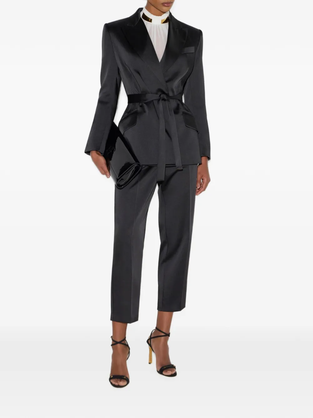 Elisabetta Franchi Stretch satijnen jack met riem Zwart
