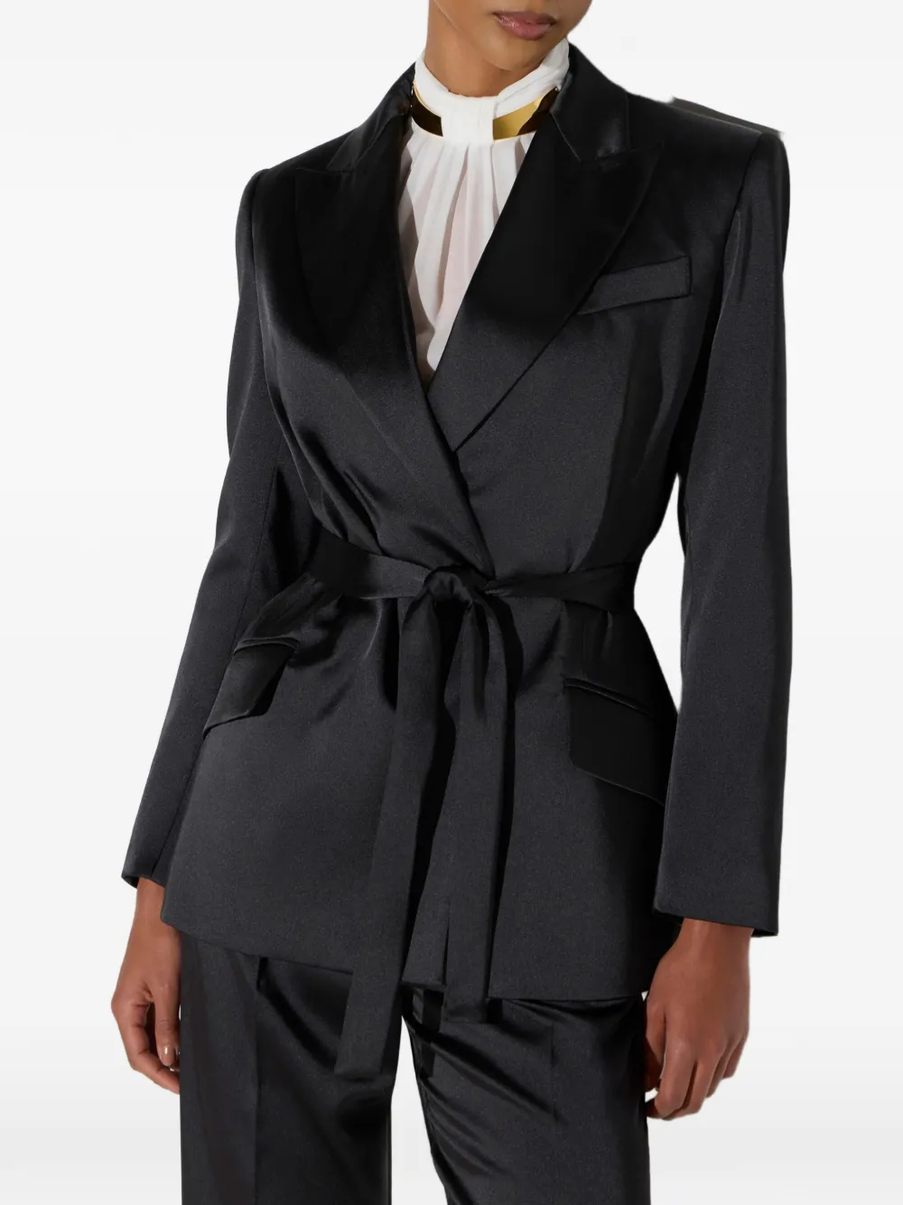 Elisabetta Franchi Stretch satijnen jack met riem Zwart