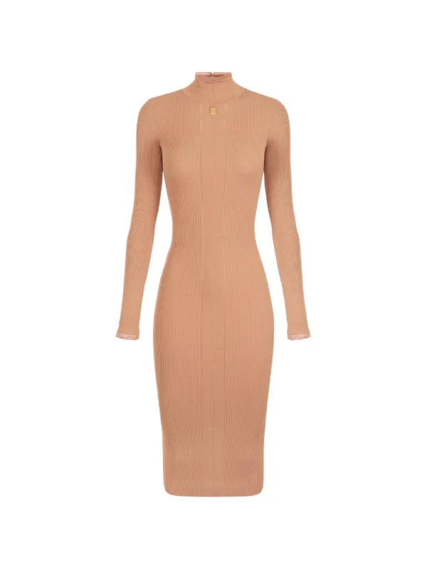 elisabetta franchi knit dress Franchi-Ribbed Beige-Dresses Backless Halter Dress