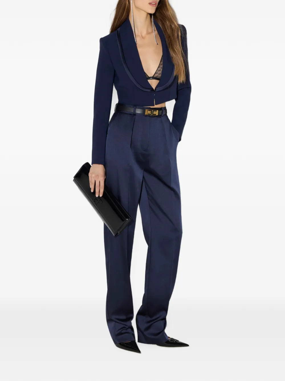 Elisabetta Franchi Jack van lichtgewicht crêpe en satijnen stoffen met peplum Blauw