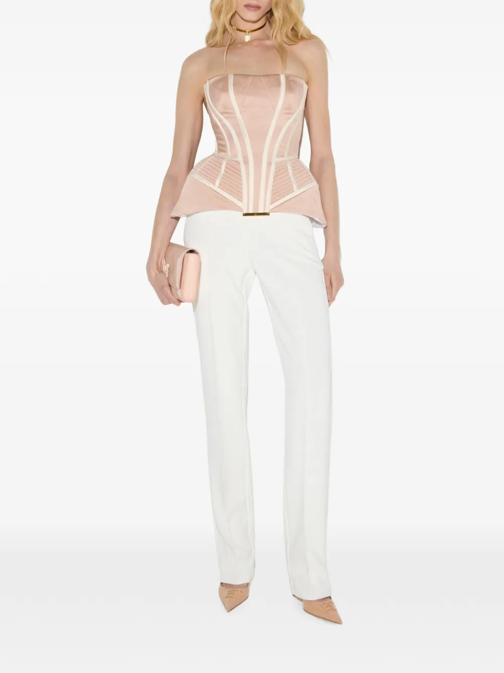 Elisabetta Franchi Duchess satijnen top met bustier-stijl Roze