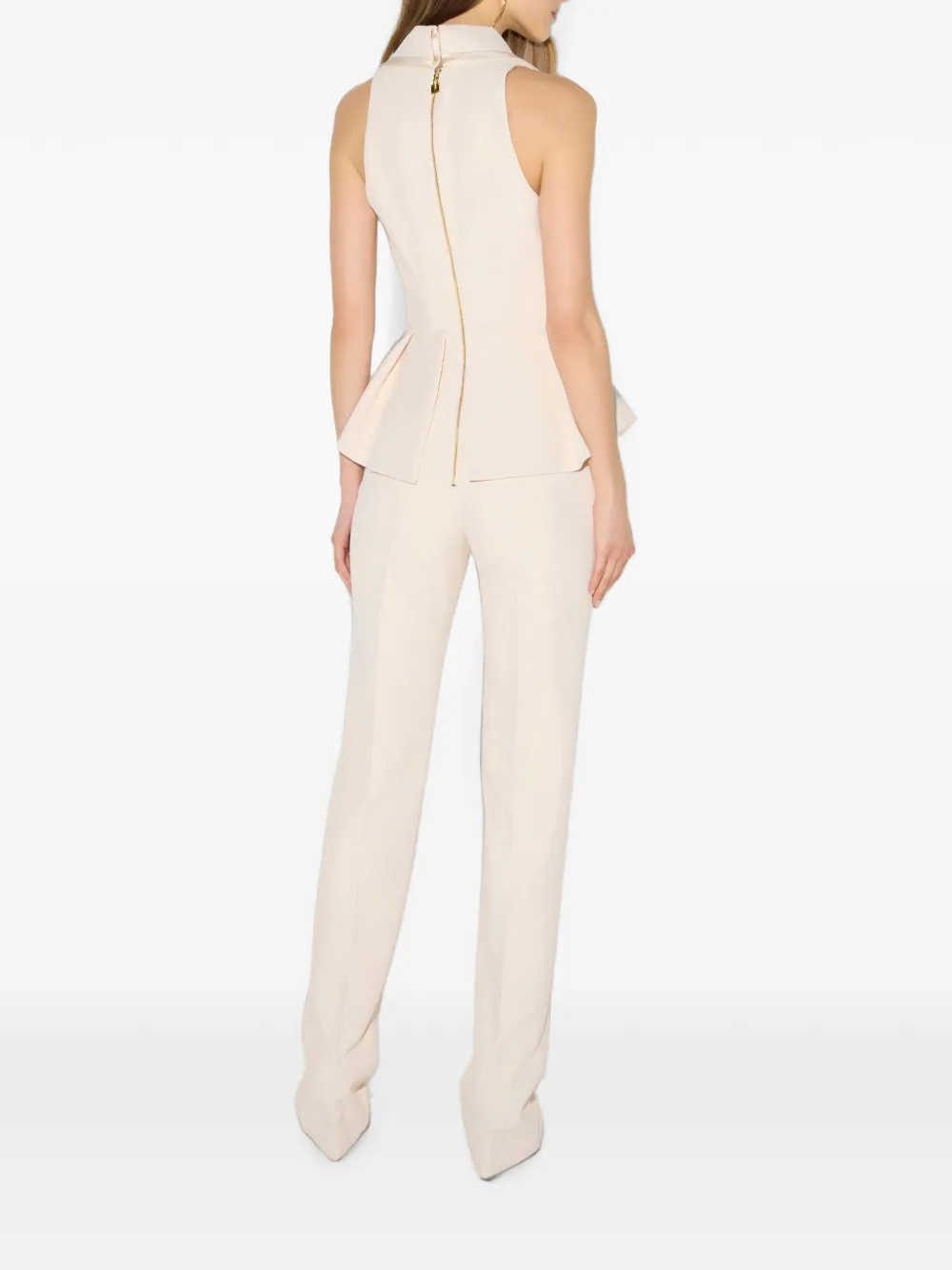 Elisabetta Franchi Jumpsuit van lichtgewicht crêpe en satijnen stoffen Beige