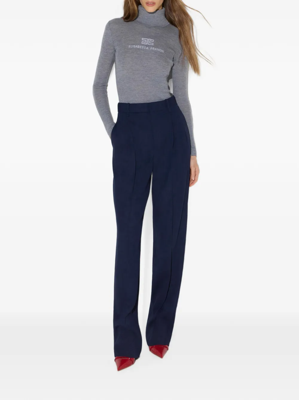 Elisabetta Franchi ribgebreide top met col Grijs