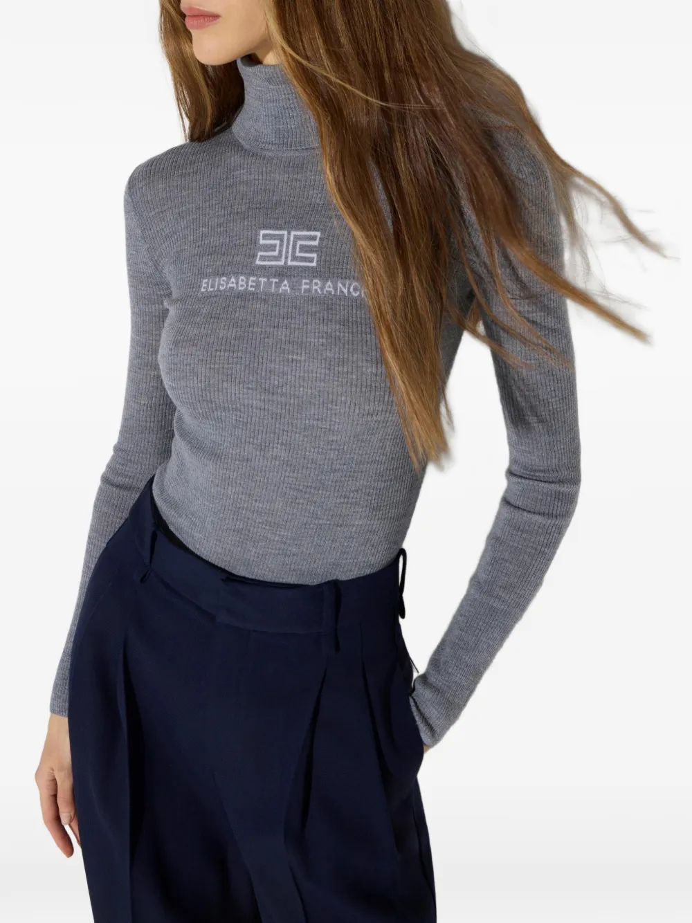Elisabetta Franchi ribgebreide top met col Grijs