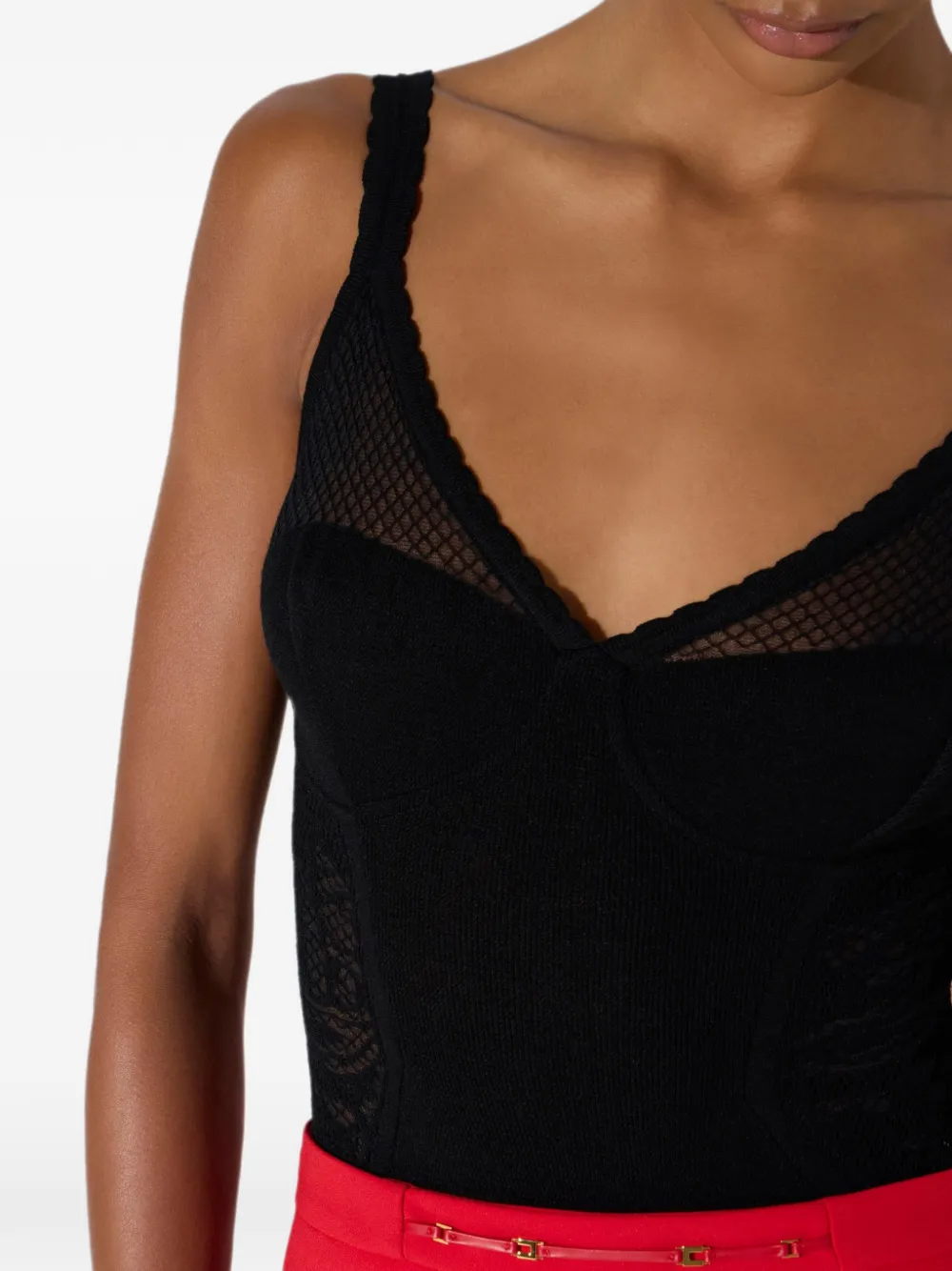 Elisabetta Franchi Body van gebreide stof en kant Zwart