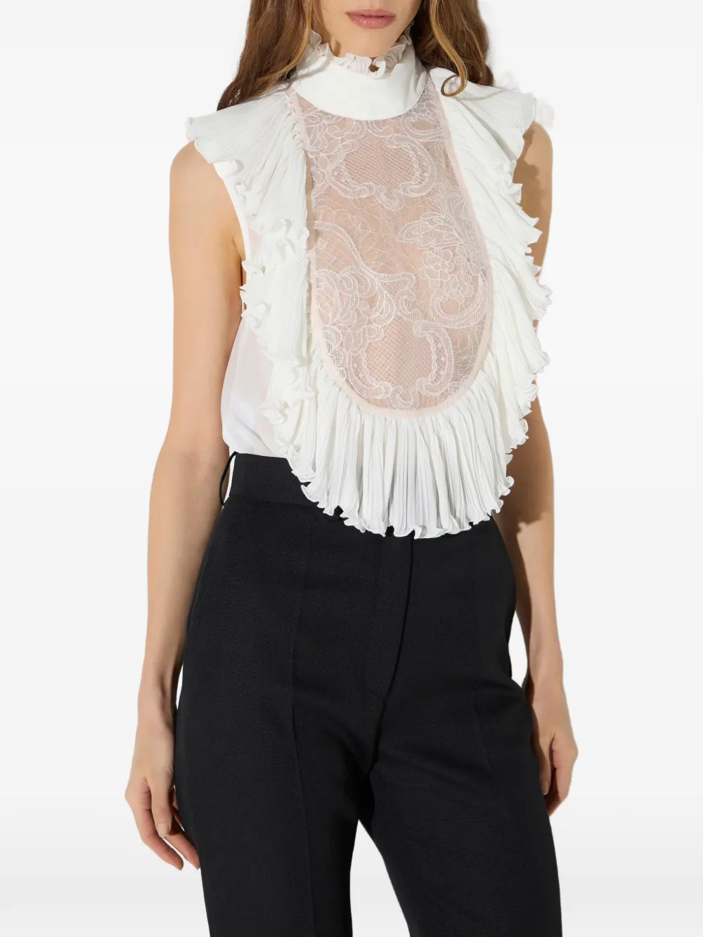 Elisabetta Franchi Body van georgette en kant Wit