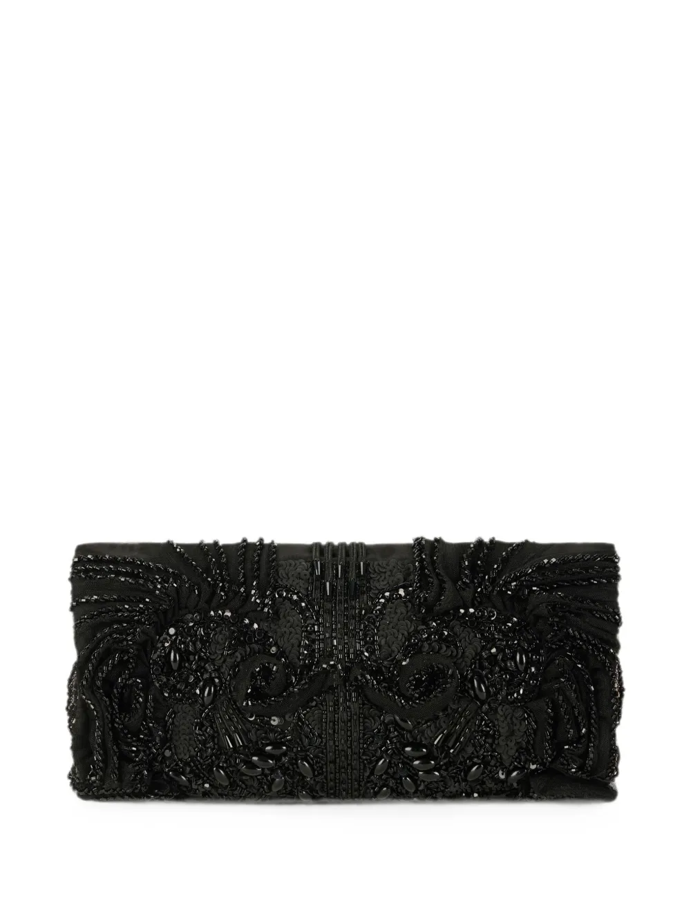 Elisabetta Franchi Clutch in raso con ricamo e perline - Nero