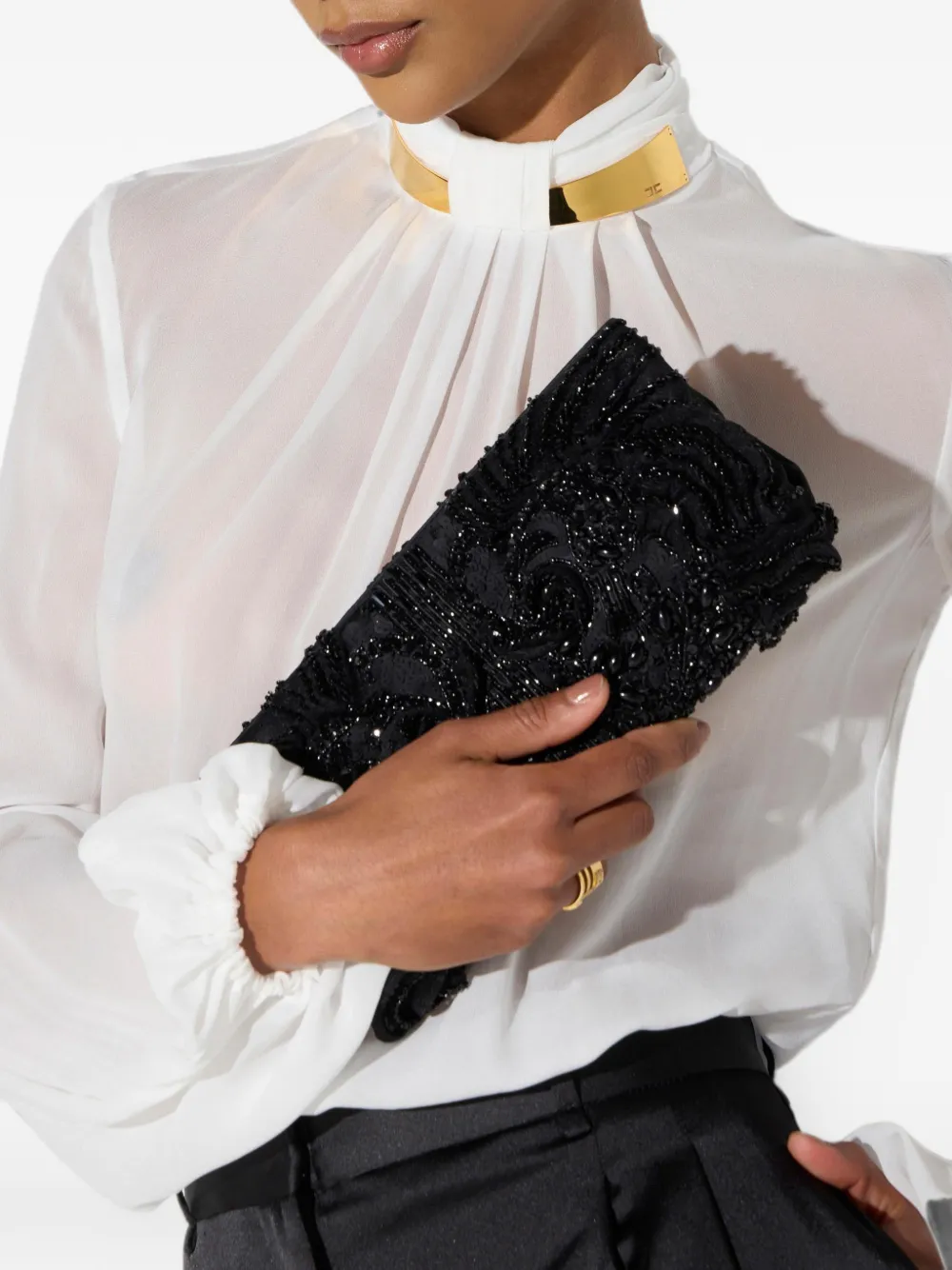 Elisabetta Franchi Satijnen clutch met geborduurde kralen Zwart