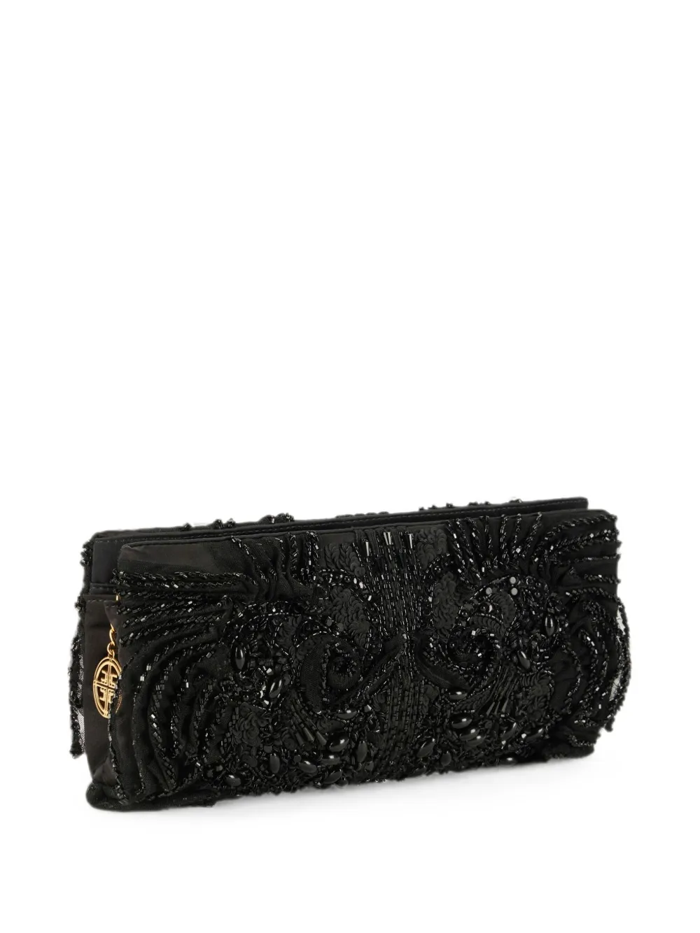Elisabetta Franchi Satijnen clutch met geborduurde kralen Zwart