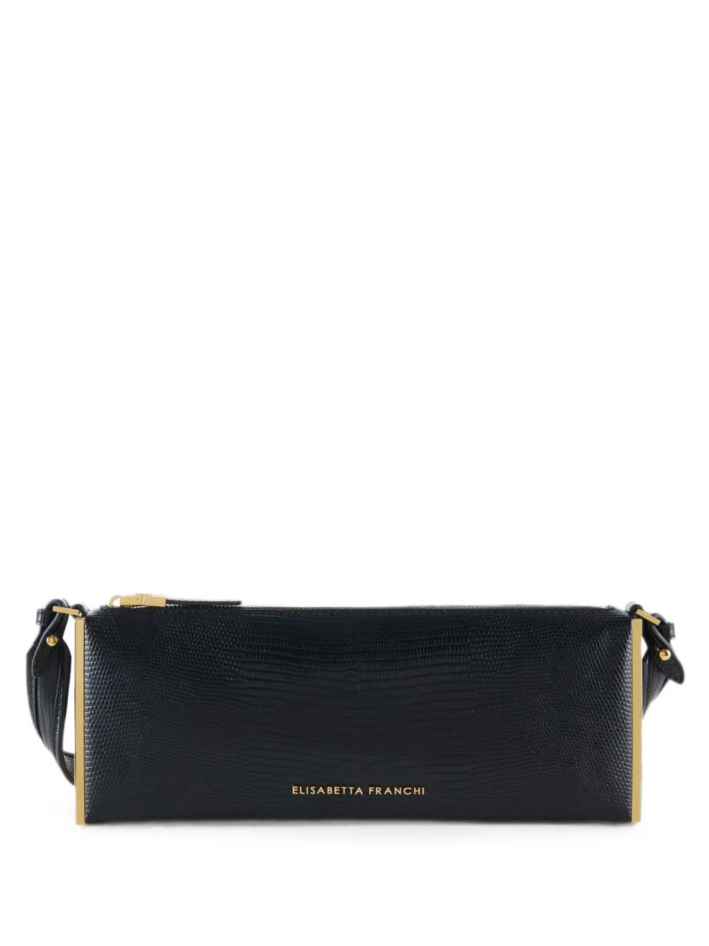 Elisabetta Franchi Borsa a spalla con stampa pelle di lucertola - Nero