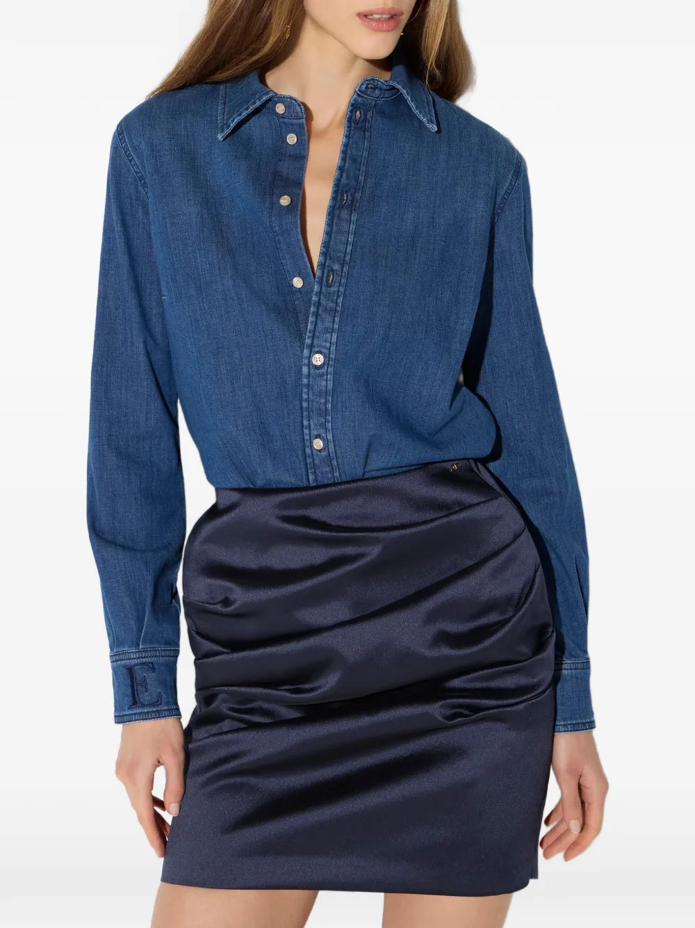 Elisabetta Franchi Denim blouse met geborduurd logo Blauw