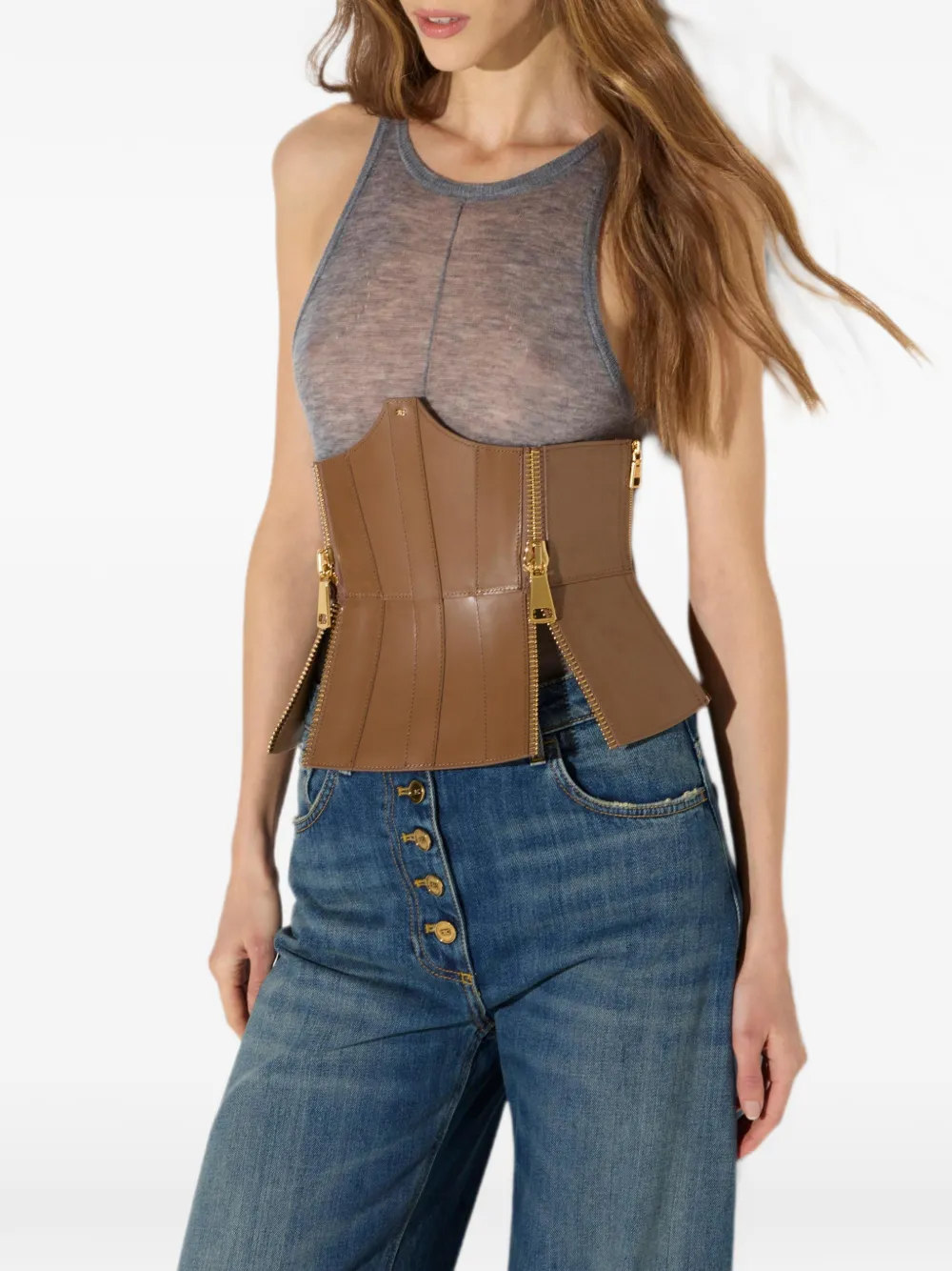 Elisabetta Franchi Bustier riem met rits Bruin
