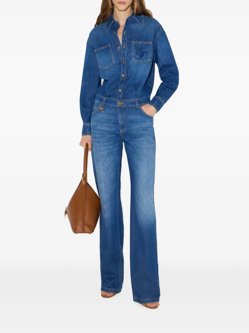 Elisabetta Franchi Denim jumpsuit met hangslot Blauw