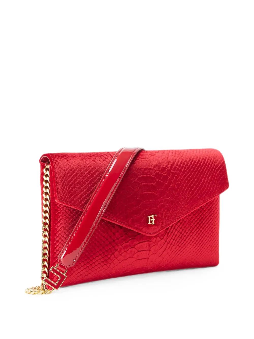 Elisabetta Franchi Fluwelen schoudertas met krokodillen-print Rood