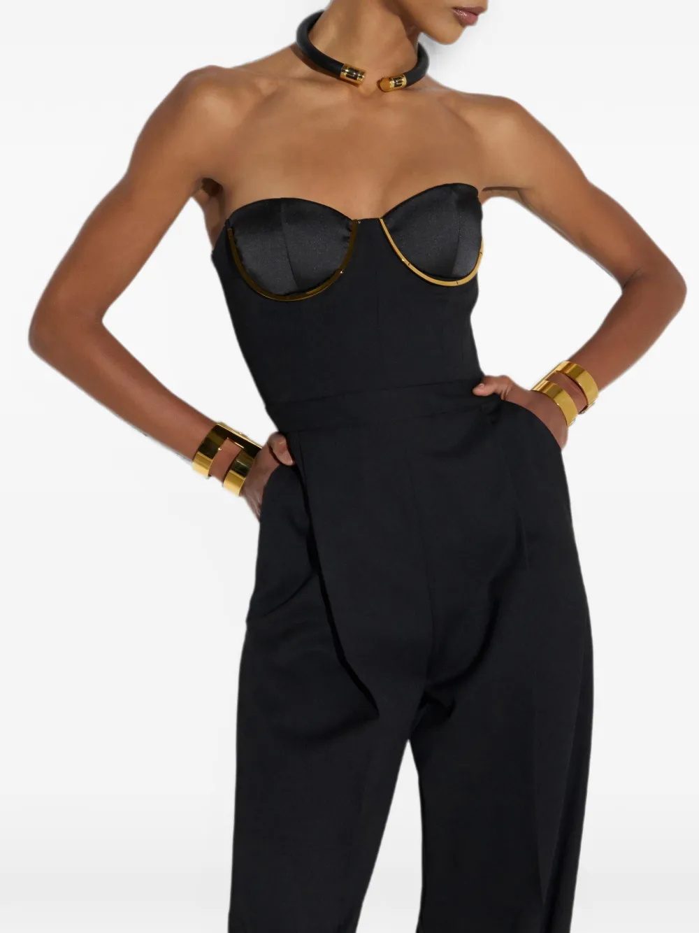 Elisabetta Franchi Jumpsuit van gabardine stof met siercups Zwart