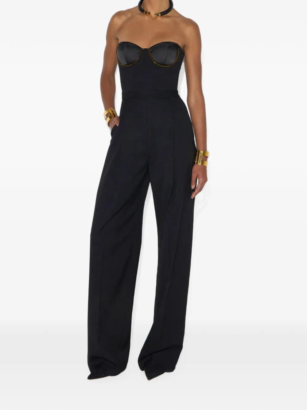Elisabetta Franchi Jumpsuit van gabardine stof met siercups Zwart