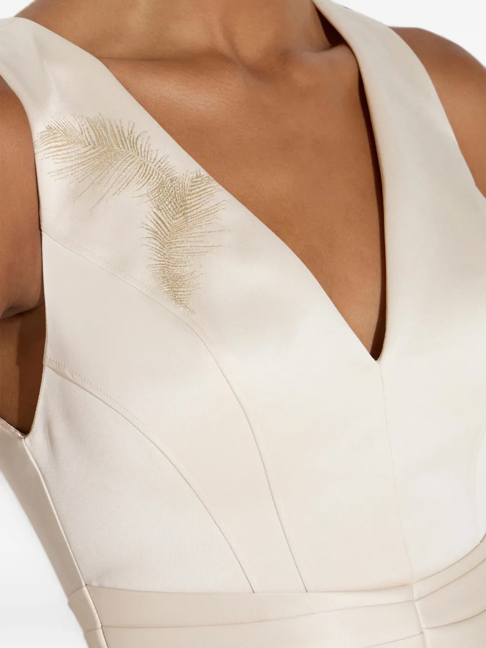 Elisabetta Franchi Duchess satijnen mini-jurk met veren Beige