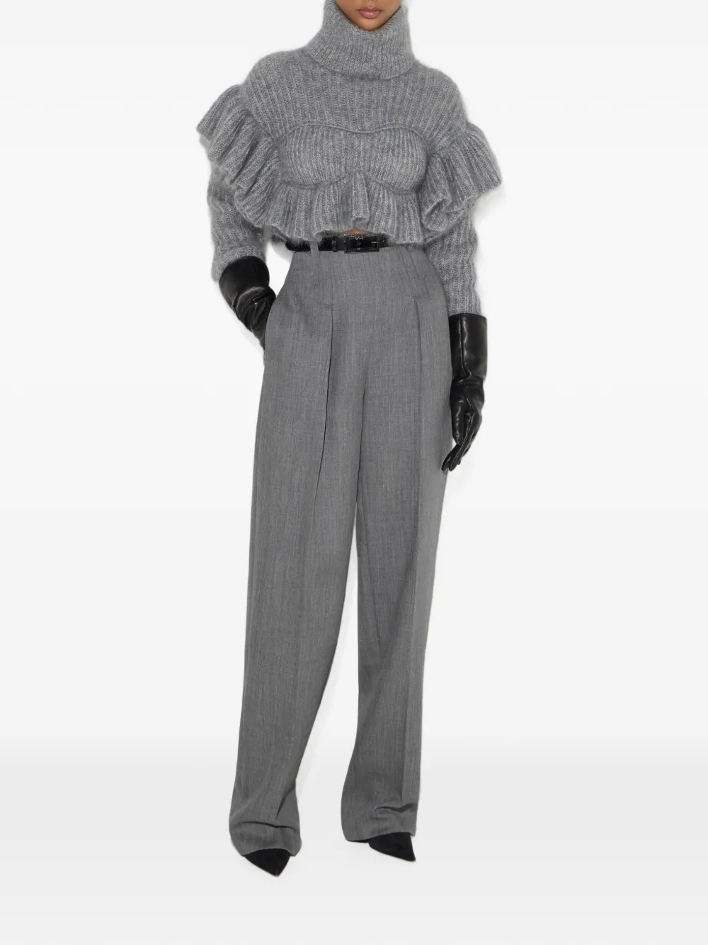 Elisabetta Franchi Gebreide pullover met ruches Grijs