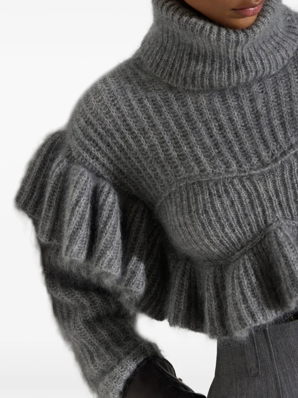 Elisabetta Franchi Gebreide pullover met ruches Grijs
