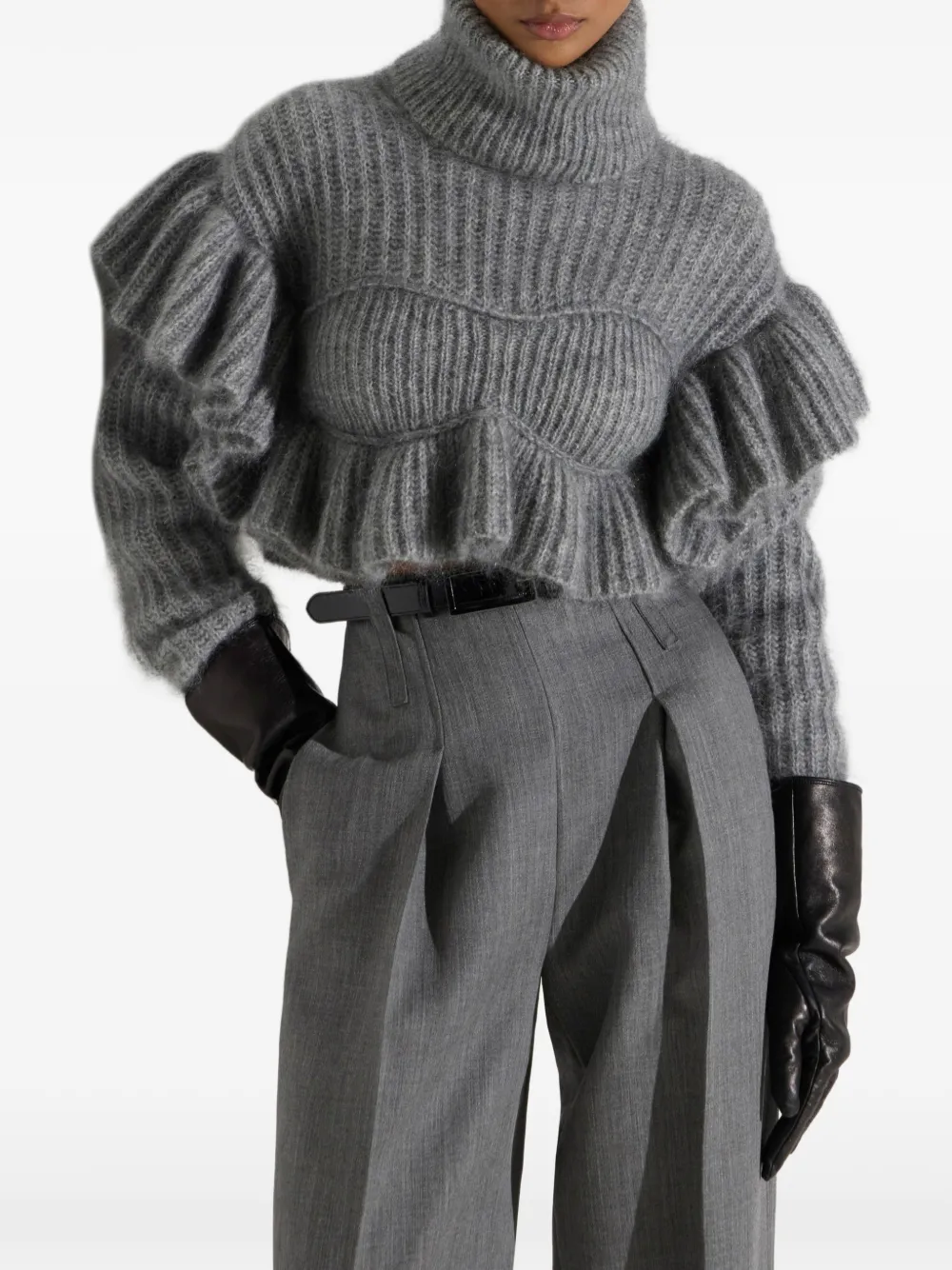 Elisabetta Franchi Gebreide pullover met ruches Grijs