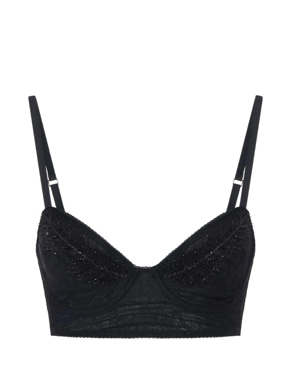 Elisabetta Franchi Reggiseno in pizzo con piume ricamate - Nero