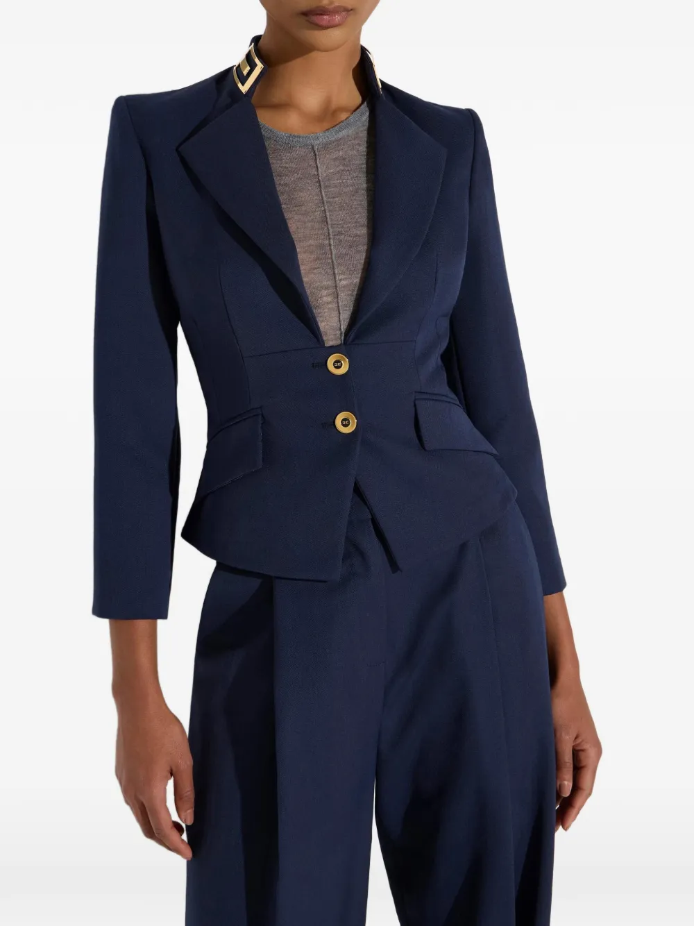 Elisabetta Franchi Jack van gabardine stof met juwelen kraag Blauw