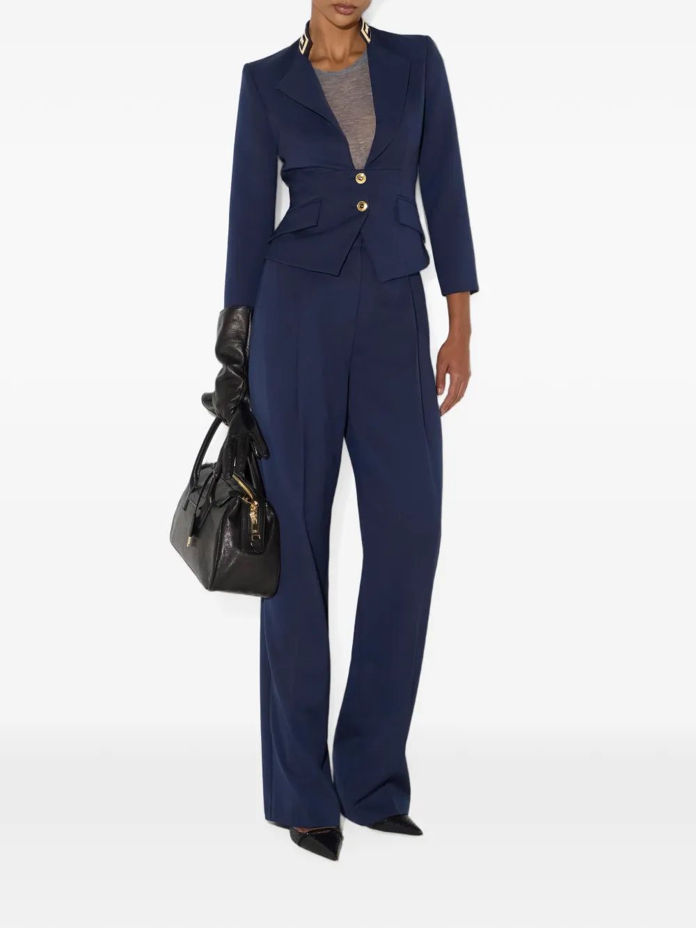 Elisabetta Franchi Jack van gabardine stof met juwelen kraag Blauw