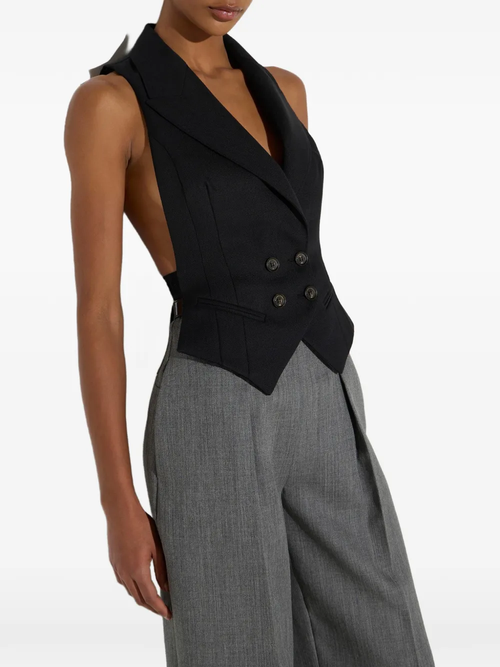 Elisabetta Franchi Gilet met dubbele rij knopen en print Zwart