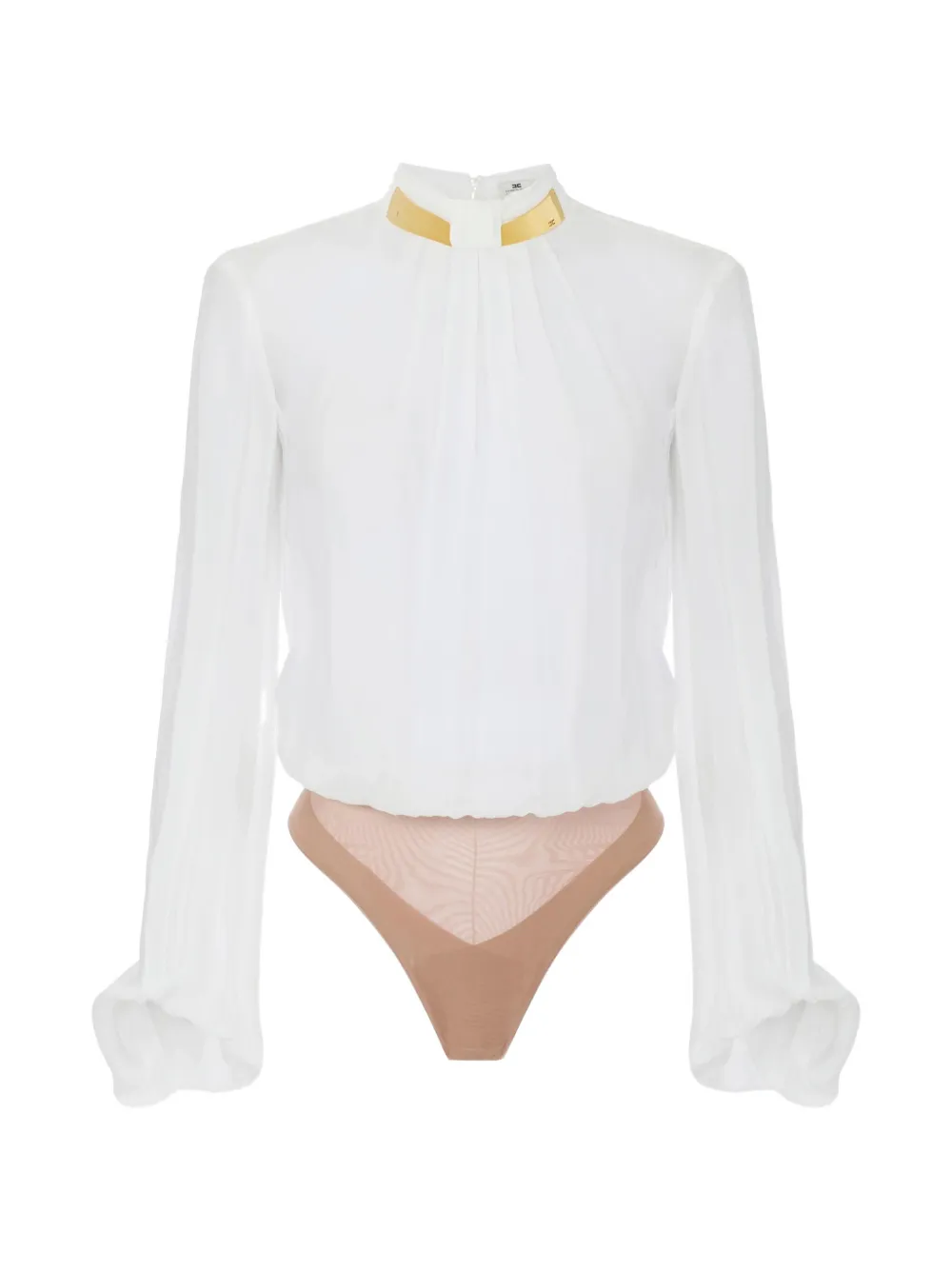 Elisabetta Franchi bodysuit in georgette fabric with jewel collar - White