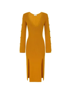 mustard yellow knit dress Elisabetta Franchi micro-braided In Fabric | ws_group:circle_of_love