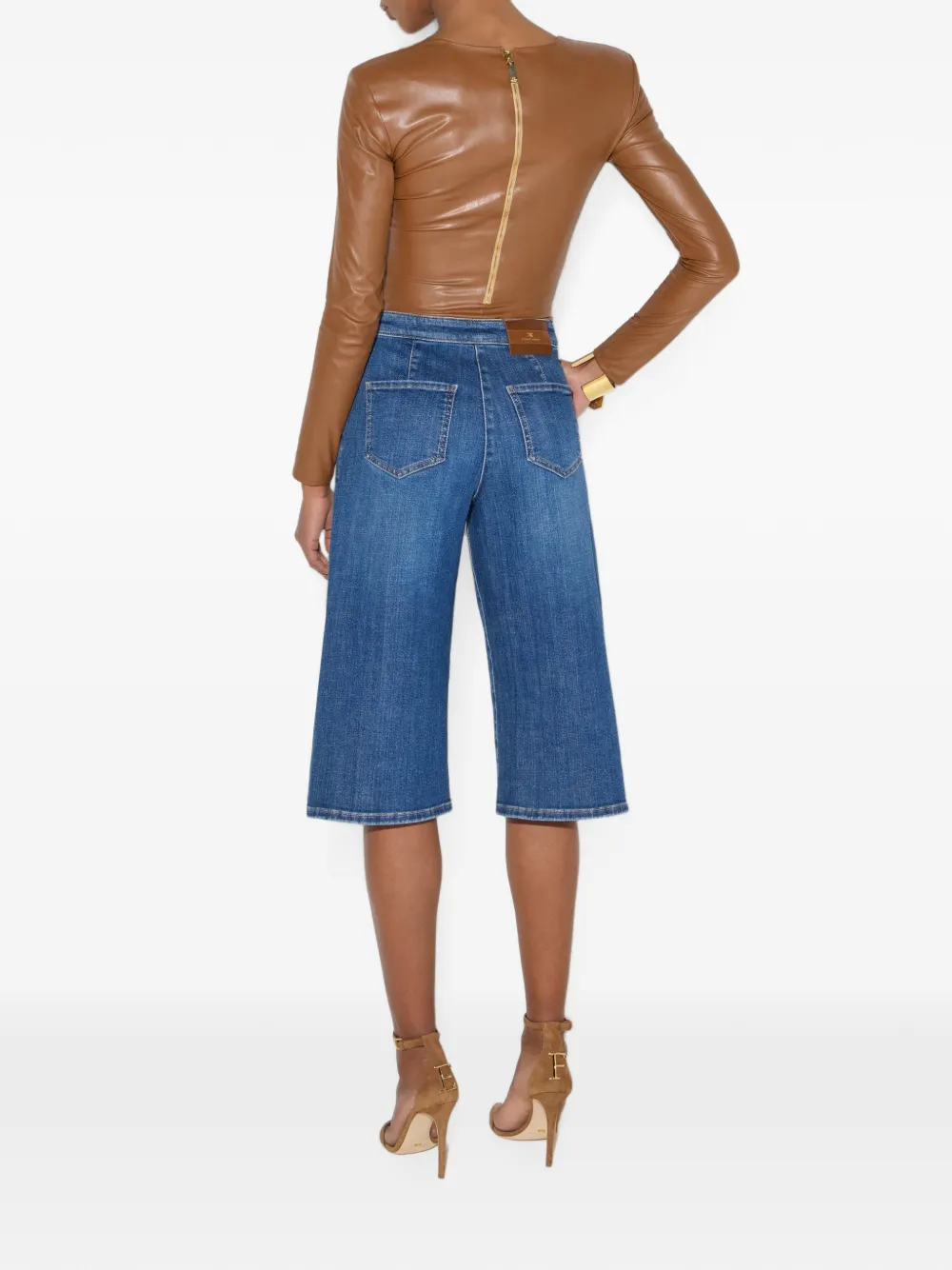 Elisabetta Franchi Denim bermuda shorts met rij knopen Blauw