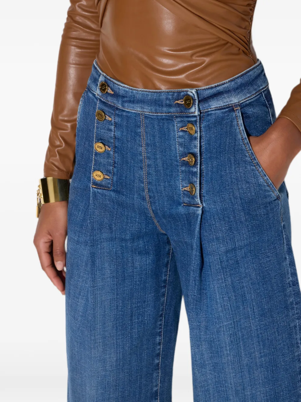 Elisabetta Franchi Denim bermuda shorts met rij knopen Blauw