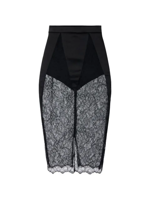Elisabetta Franchi lace-panelled satin-finish midi pencil skirt