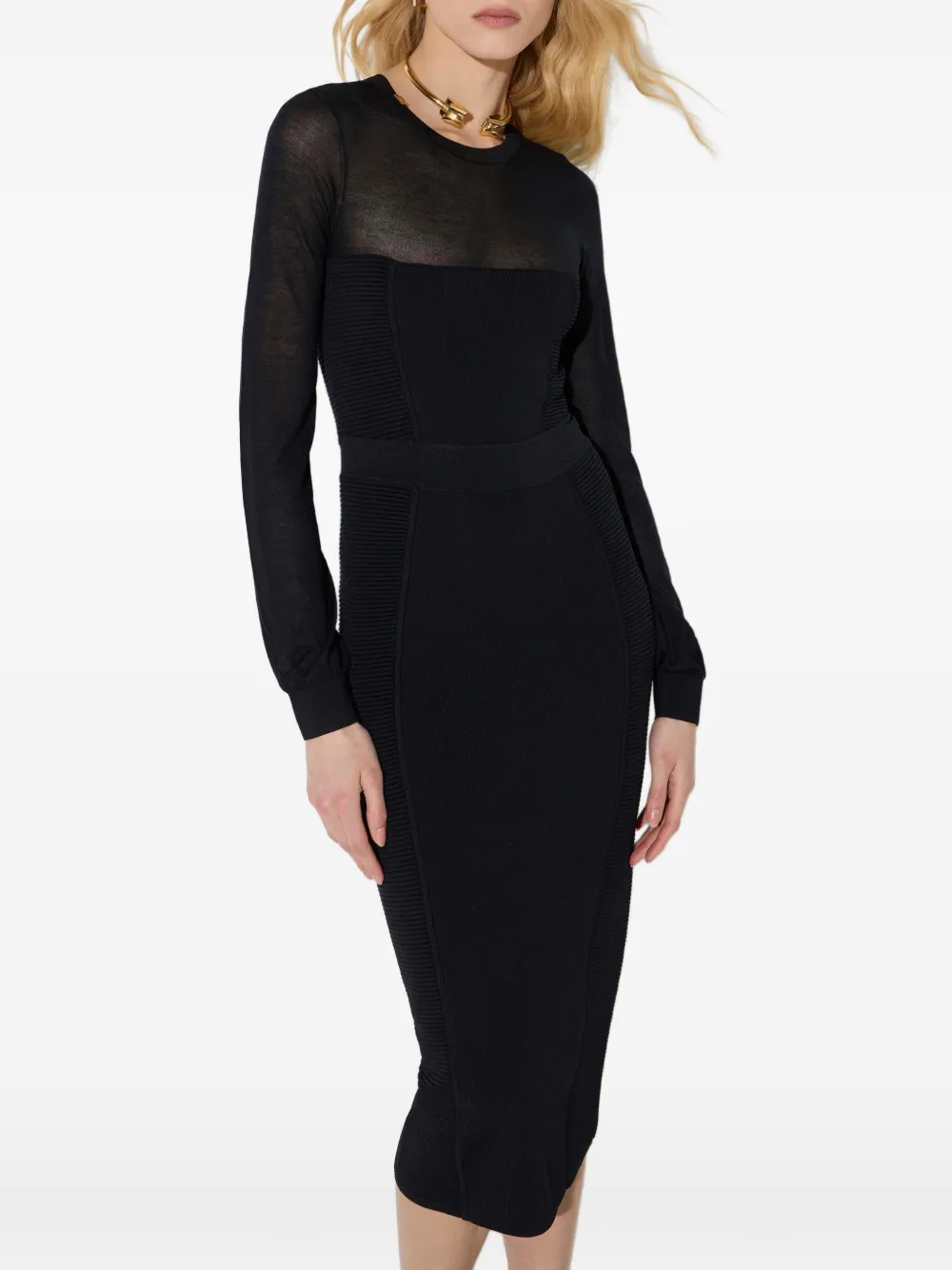 Elisabetta Franchi Gebreide jurk met 3D-effecten Zwart