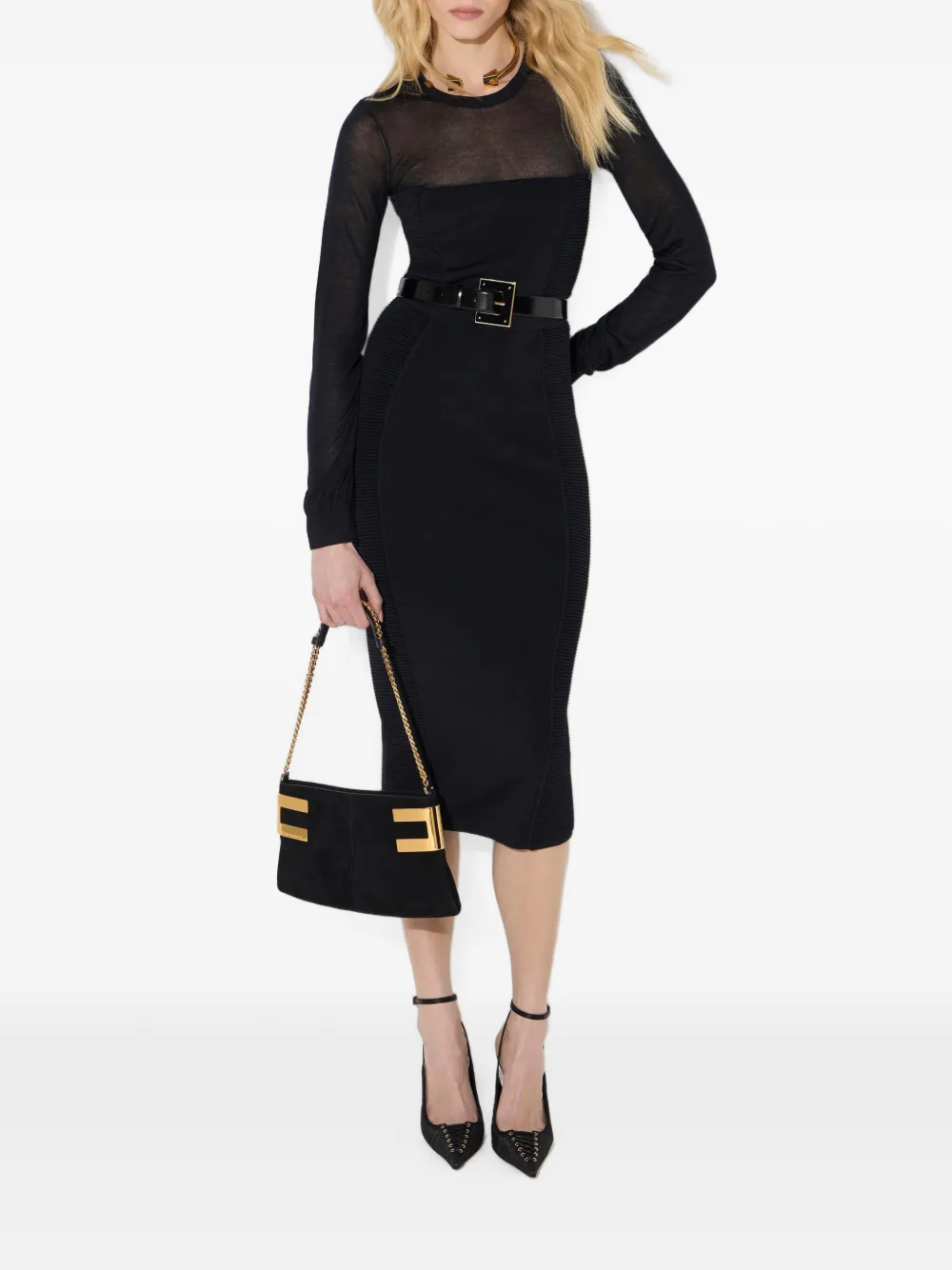 Elisabetta Franchi Gebreide jurk met 3D-effecten Zwart