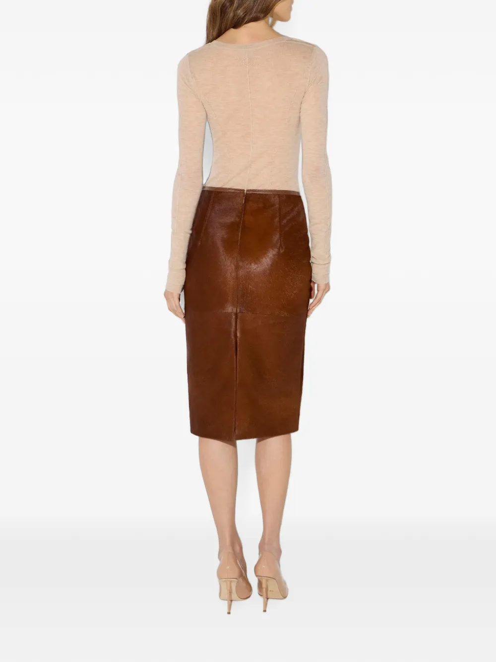 Elisabetta Franchi Rok van koeienleer met vinyl afwerking Bruin