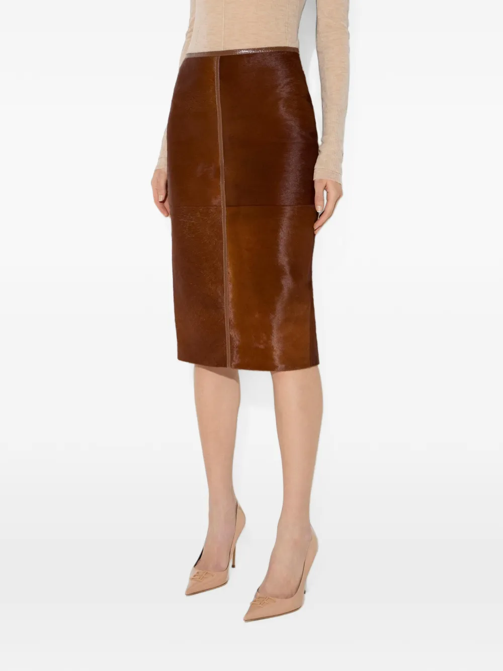 Elisabetta Franchi Rok van koeienleer met vinyl afwerking Bruin