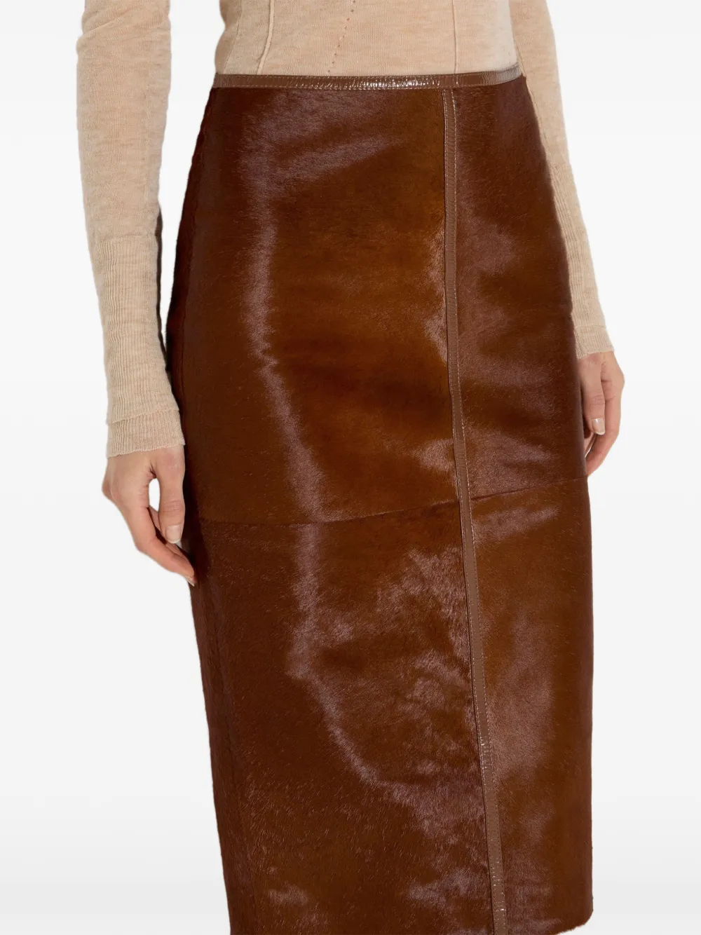 Elisabetta Franchi Rok van koeienleer met vinyl afwerking Bruin