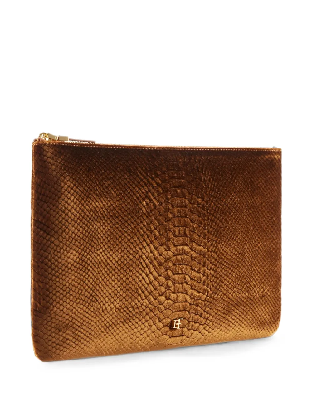 Elisabetta Franchi Fluwelen clutch met krokodillen-print Bruin